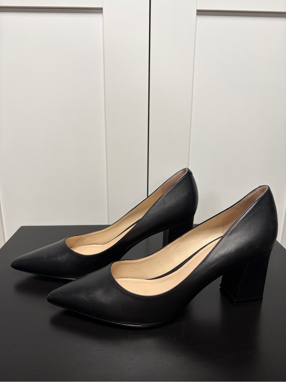 Marc Fisher Zala Classic Black Pointed-Toe Block Heel Leather Pumps - Sz 9.5